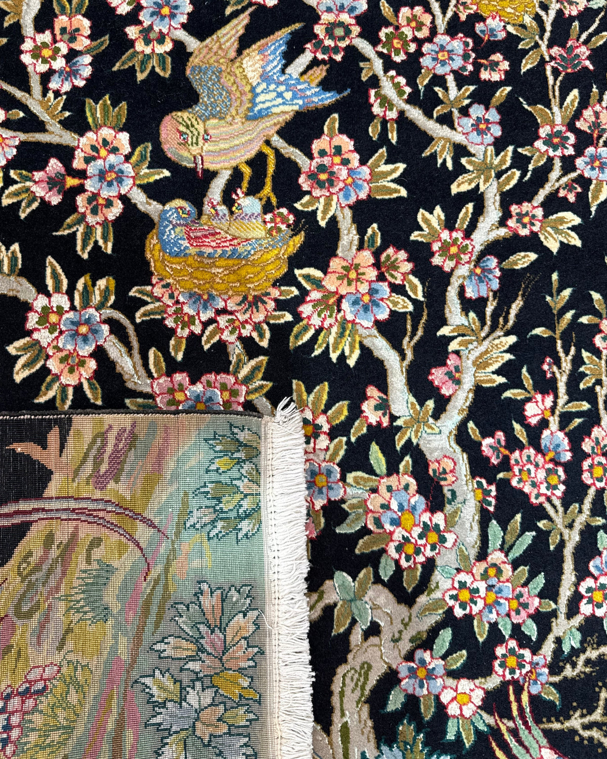 Tappeto Tabriz 60 Raj 146x102 cm Albero della Vita su fondo nero