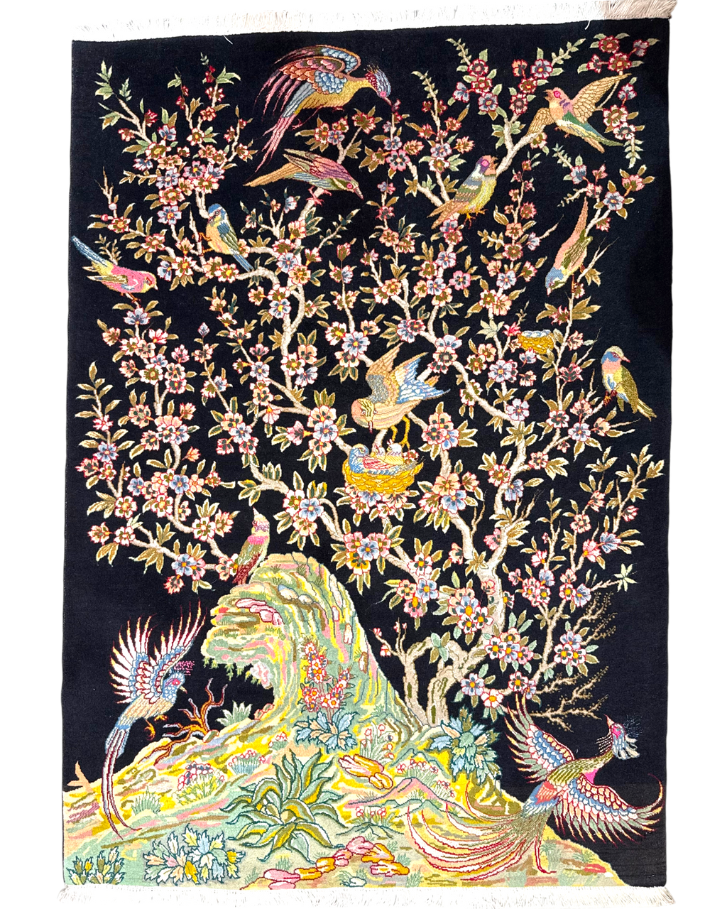 Tappeto Tabriz 60 Raj 146x102 cm Albero della Vita su fondo nero