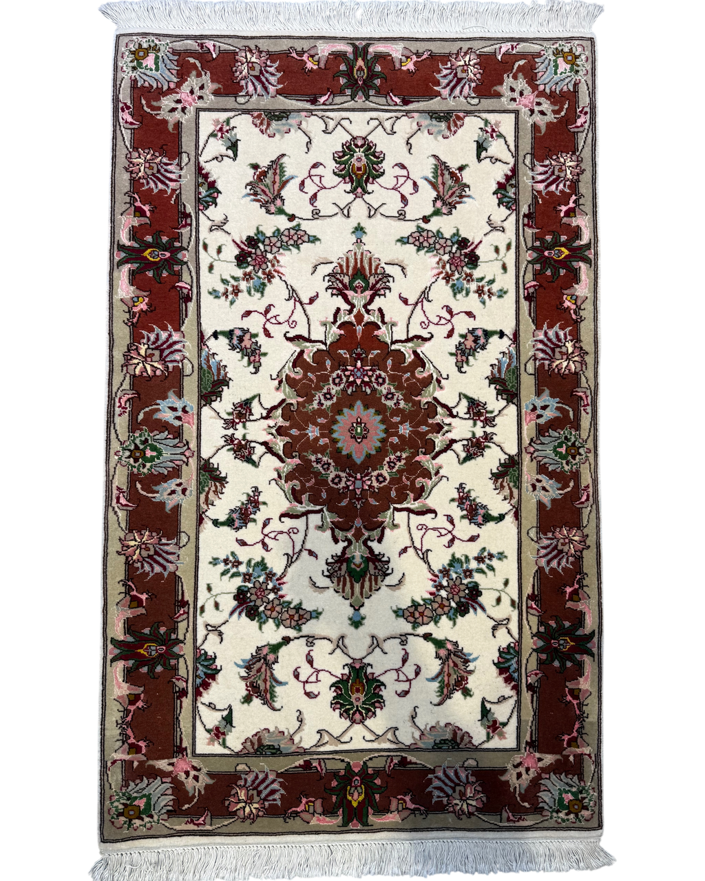 Tappeto persiano Tabriz 60 Raj misto seta 110x78 cm fondo avorio