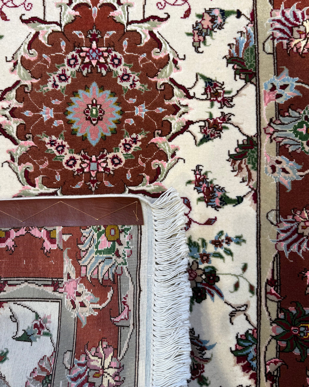 Tappeto persiano Tabriz 60 Raj misto seta 110x78 cm fondo avorio