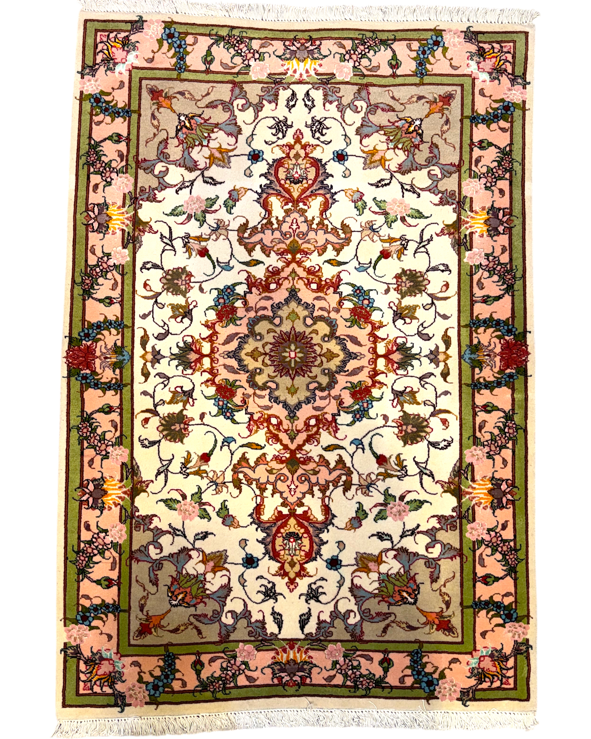 Tappeto persiano Tabriz 60 Raj misto seta 122x77 cm fondo avorio