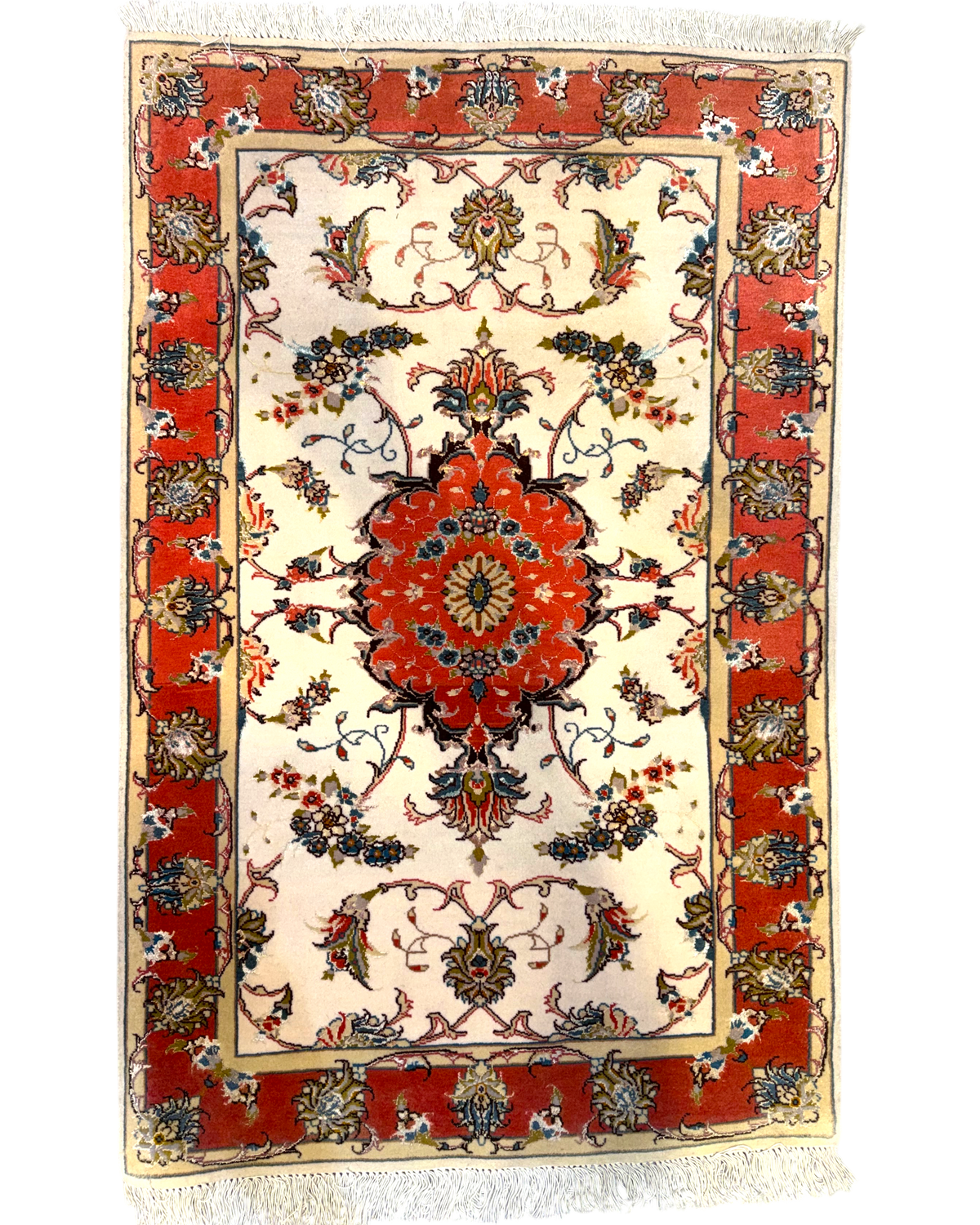 Tappeto persiano Tabriz 60 Raj misto seta 110x70 cm avorio e rosso