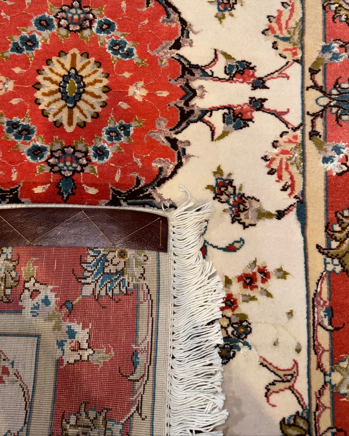 Tappeto persiano Tabriz 60 Raj misto seta 110x70 cm avorio e rosso
