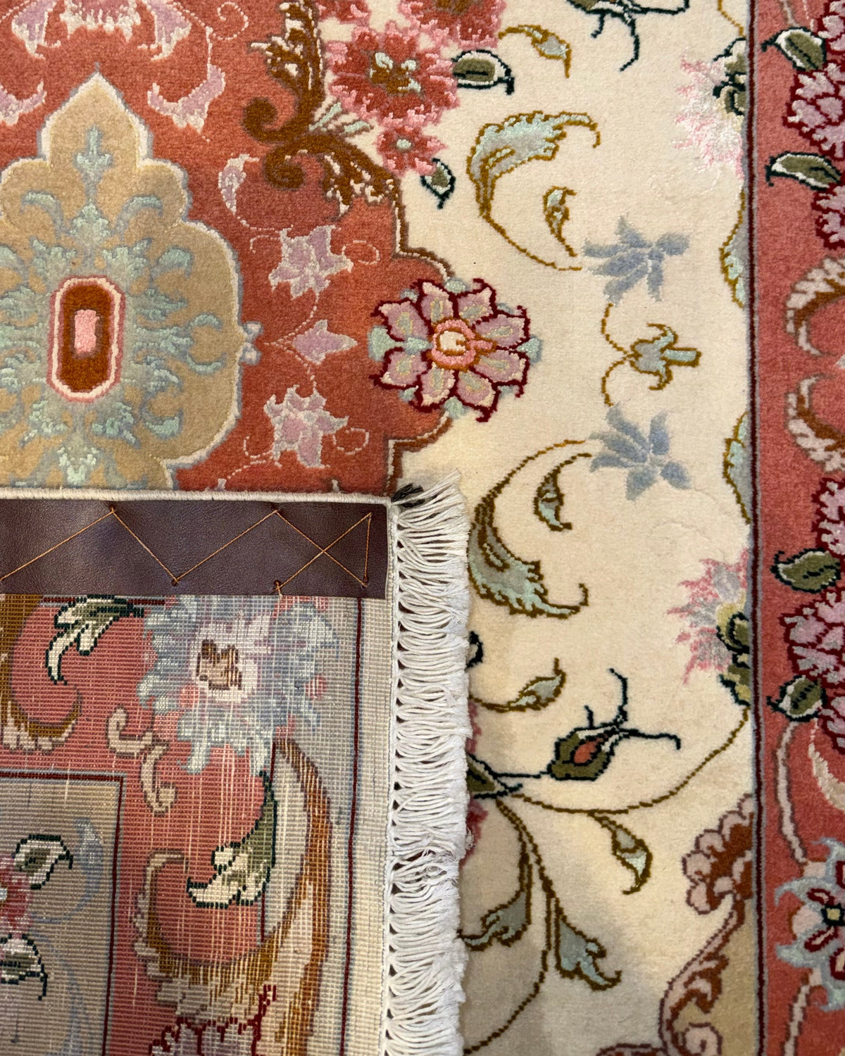 Tappeto persiano Tabriz 60 Raj misto seta 118x77 cm avorio e rosa
