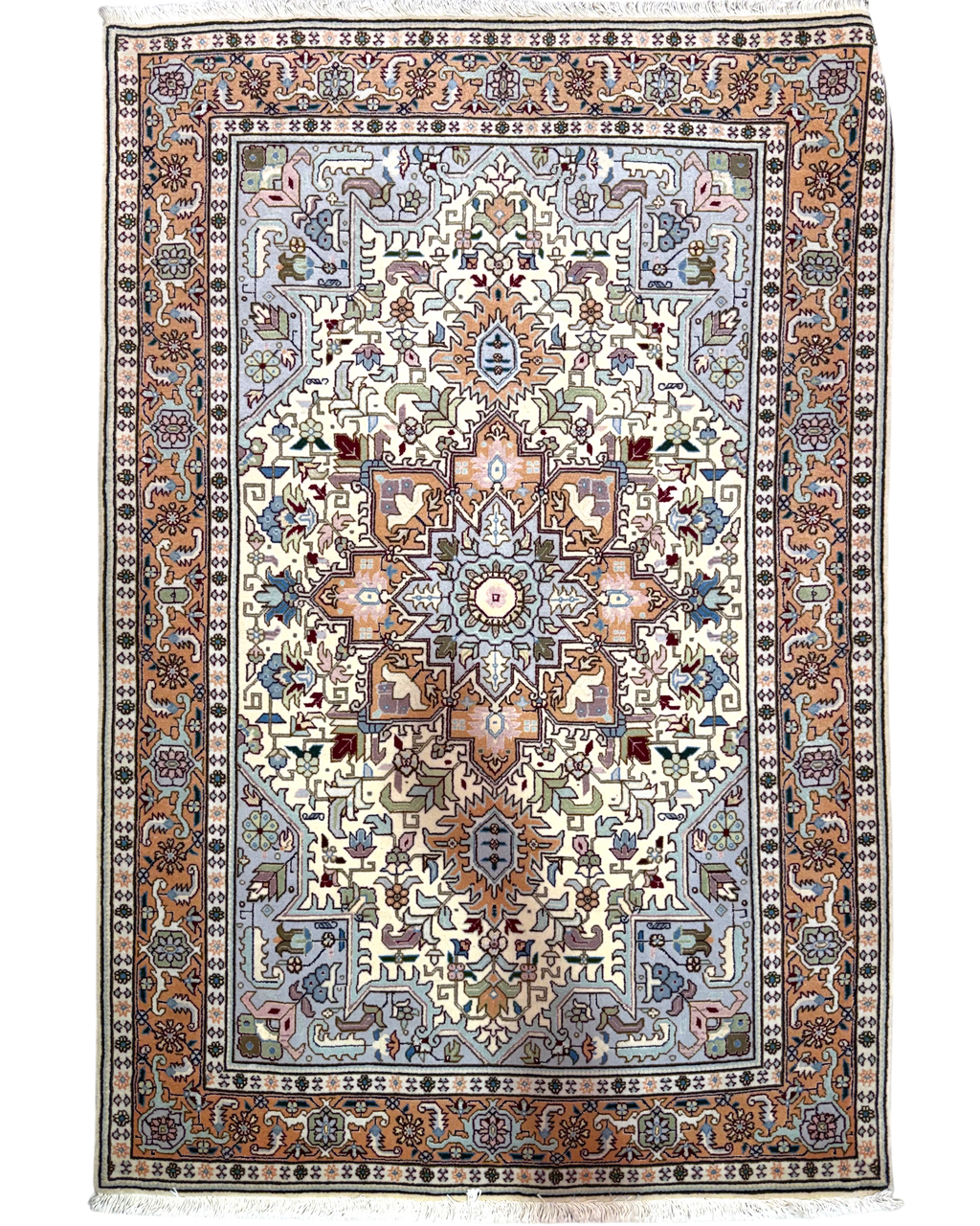 Tappeto persiano Tabriz 60 Raj misto seta 155x103 cm beige e azzurro