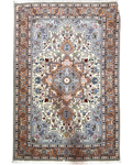 Tappeto persiano Tabriz 60 Raj misto seta 155x103 cm beige e azzurro