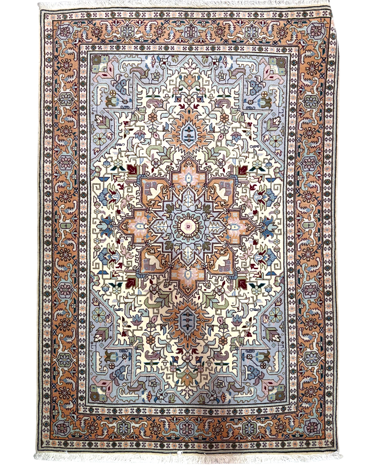 Tappeto persiano Tabriz 60 Raj misto seta 155x103 cm beige e azzurro