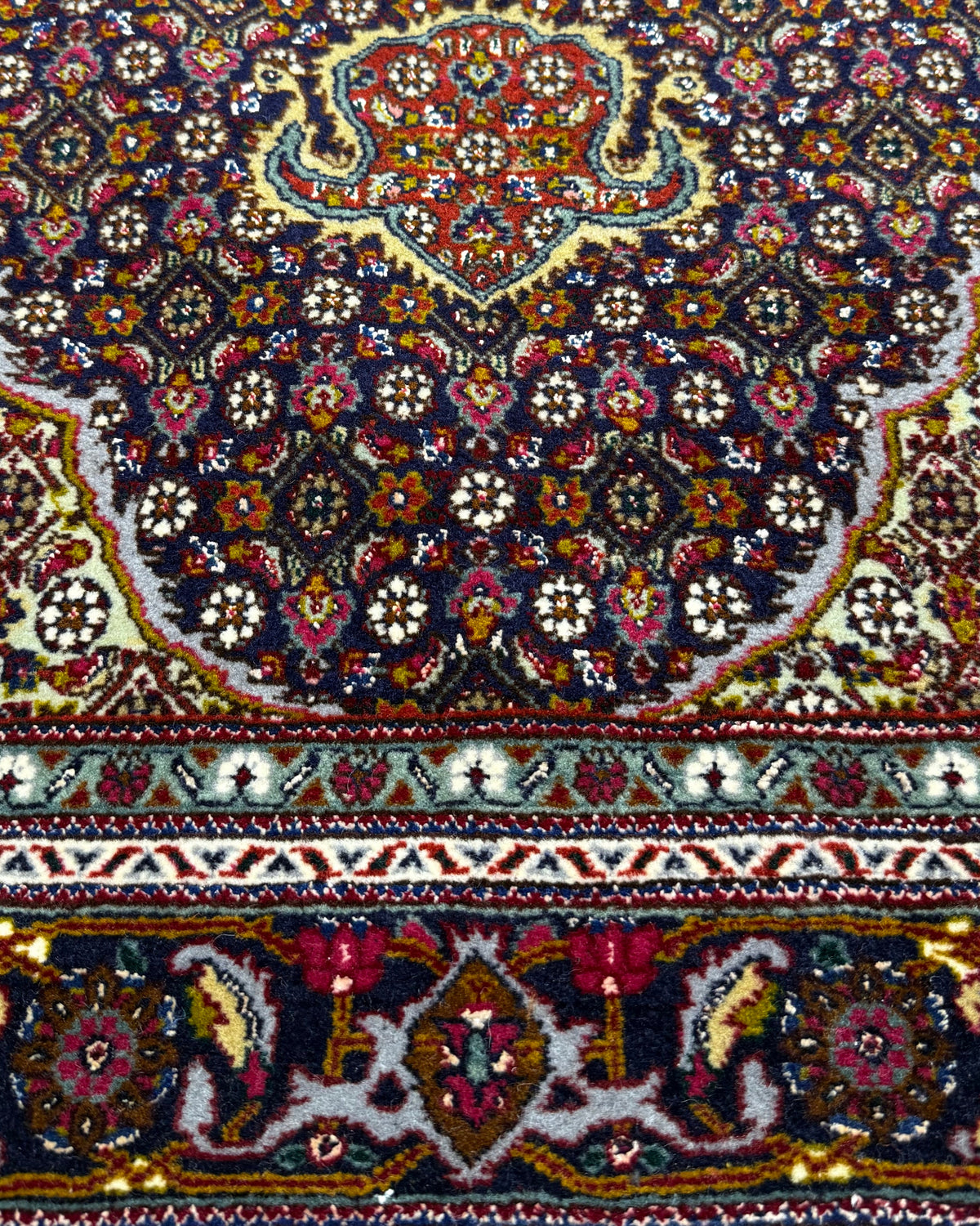 Tappeto persiano Tabriz 60 Raj misto seta 150x102 cm blu e rosso