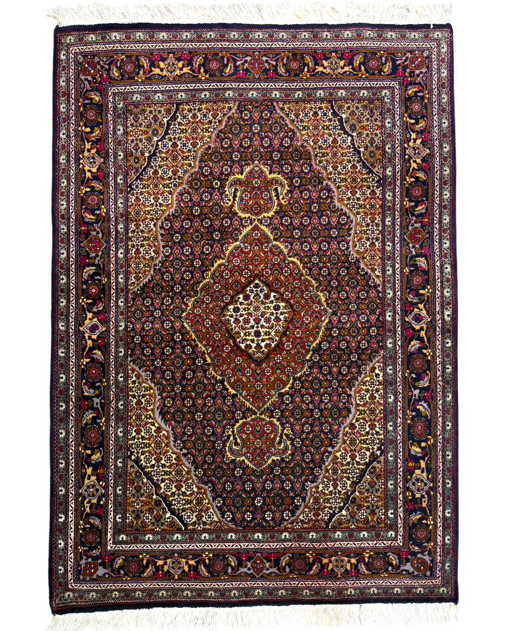 Tappeto persiano Tabriz 60 Raj misto seta 150x102 cm blu e rosso