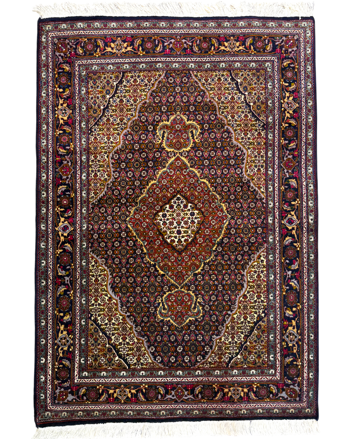 Tappeto persiano Tabriz 60 Raj misto seta 150x102 cm blu e rosso