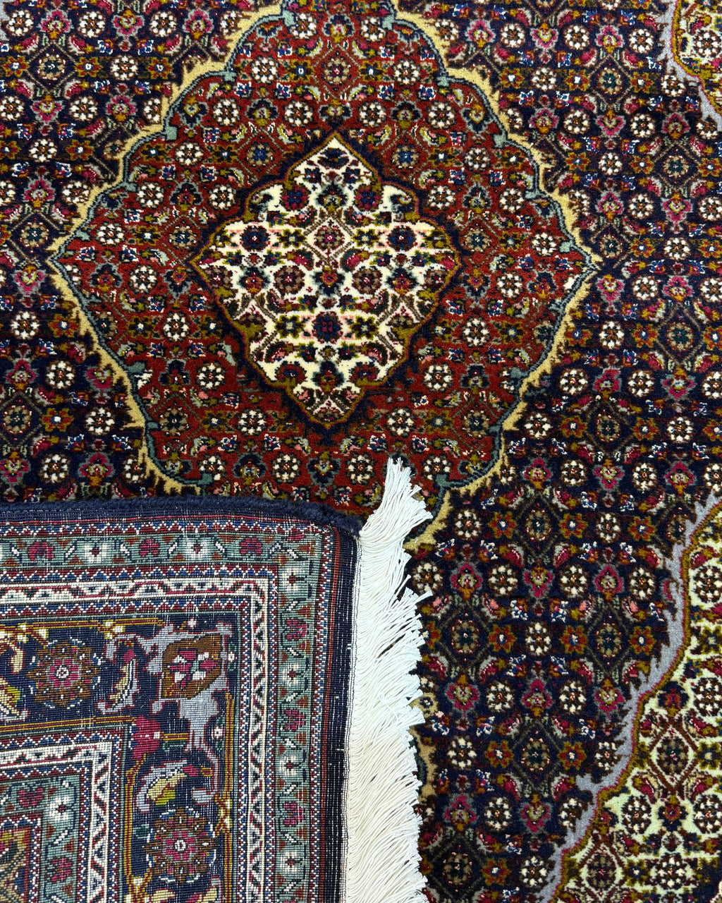 Tappeto persiano Tabriz 60 Raj misto seta 150x102 cm blu e rosso