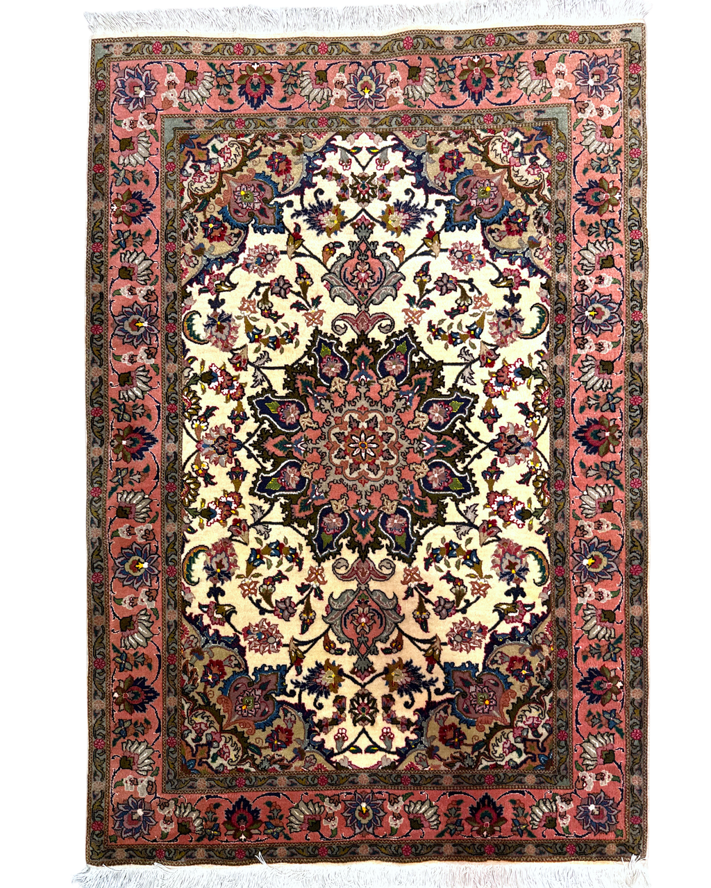 Tappeto persiano Tabriz 60 Raj misto seta 150x101 cm crema con medaglione floreale