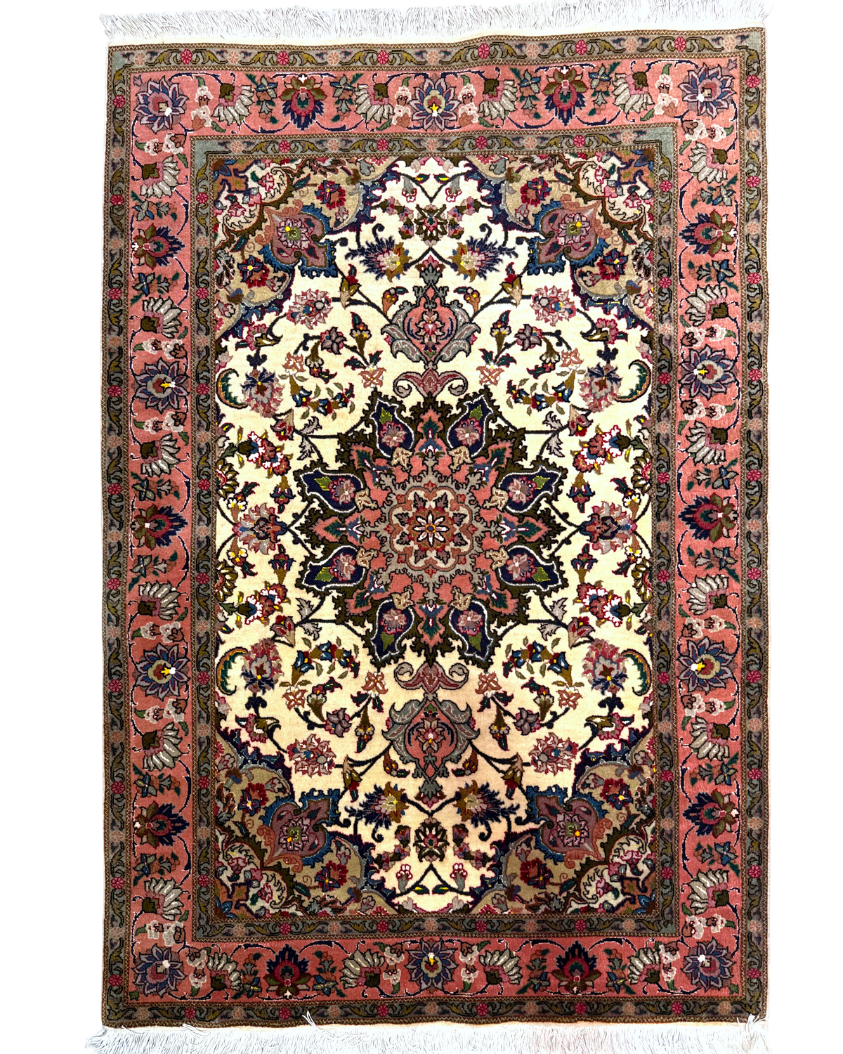 Tappeto persiano Tabriz 60 Raj misto seta 150x101 cm crema con medaglione floreale