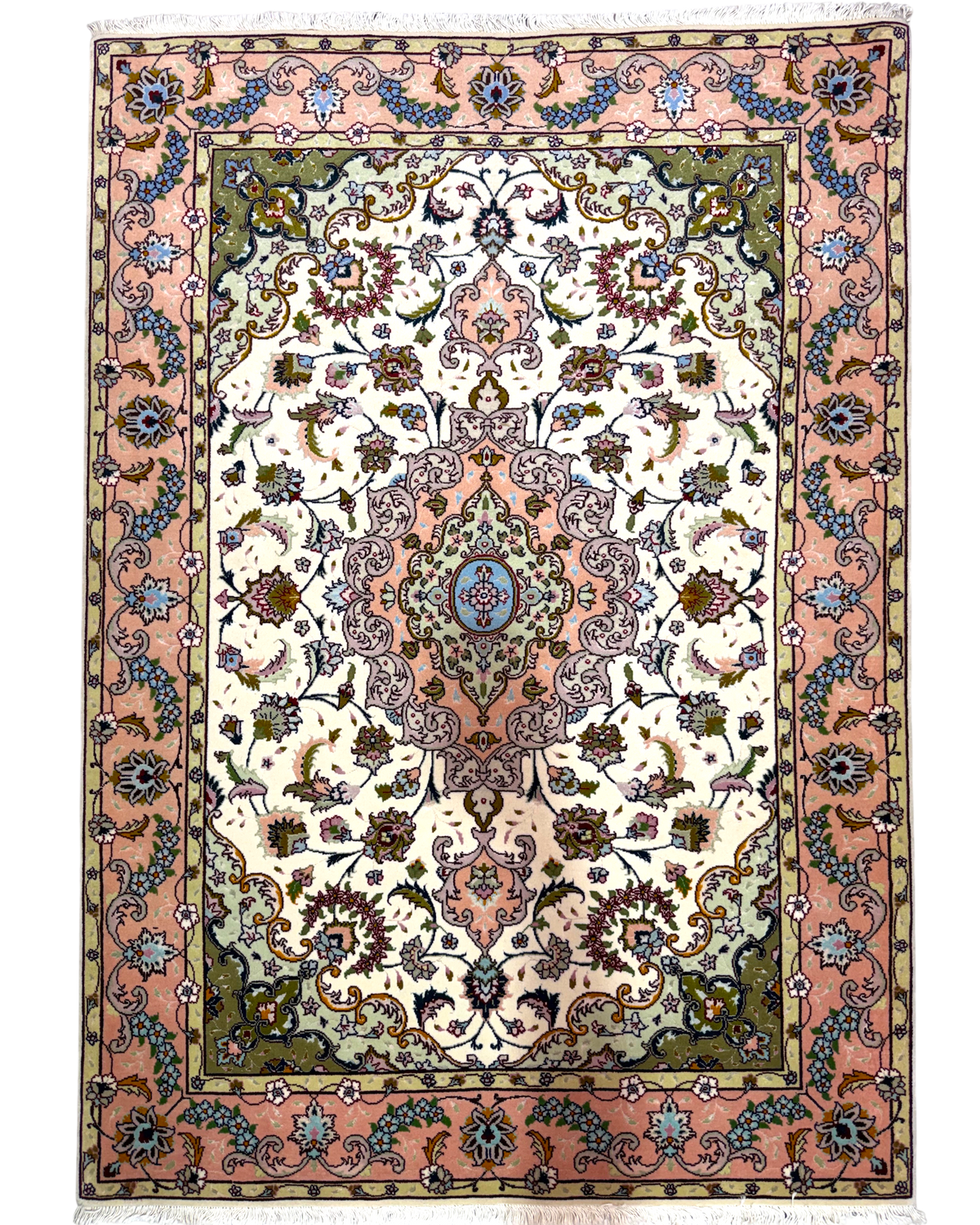 Tappeto persiano Tabriz 60 Raj misto seta 151x108 cm crema e rosa