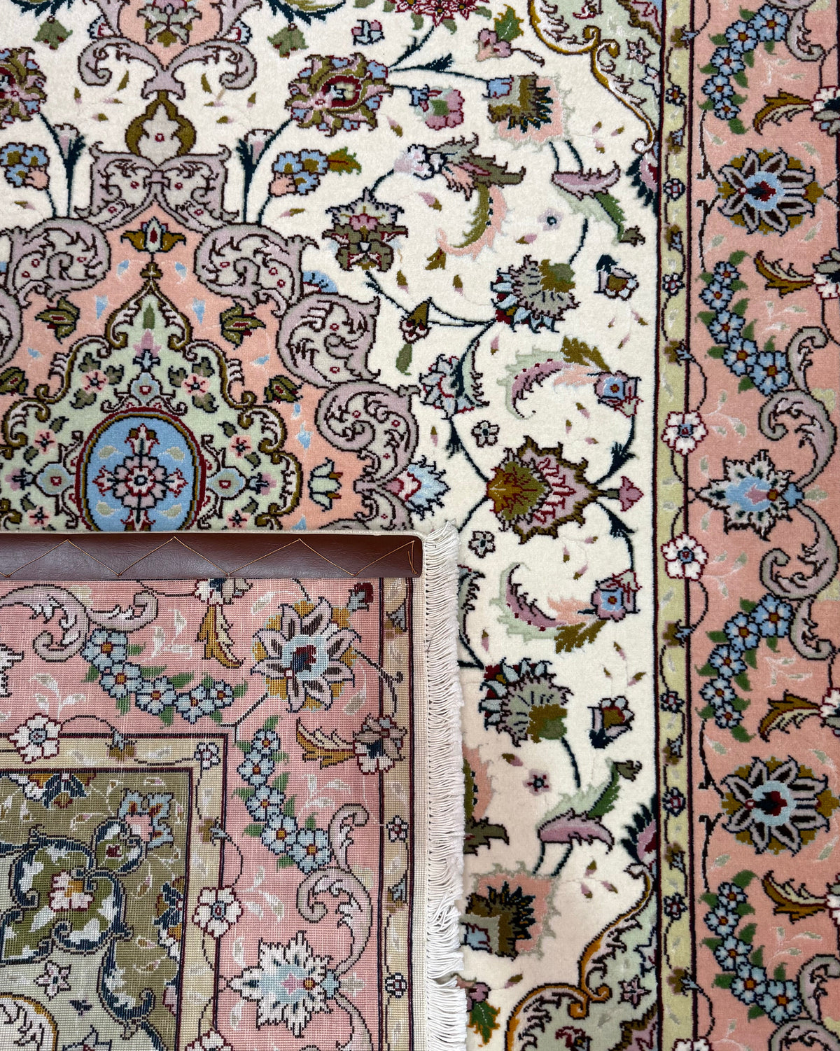 Tappeto persiano Tabriz 60 Raj misto seta 151x108 cm crema e rosa