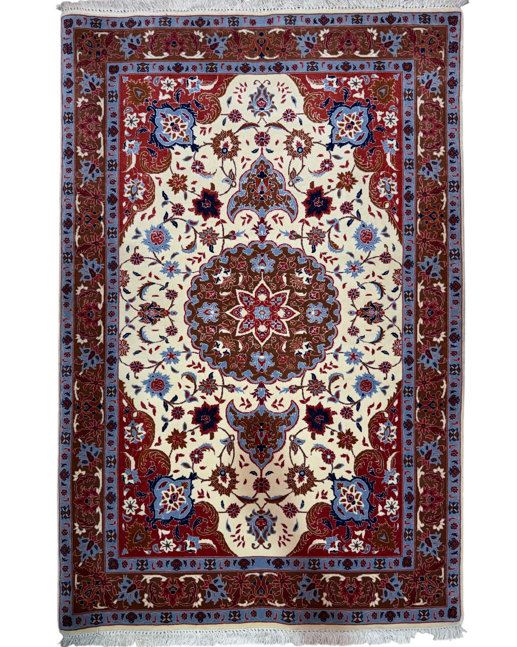 Tappeto persiano Tabriz 60 Raj misto seta 155x102 cm crema con medaglione floreale
