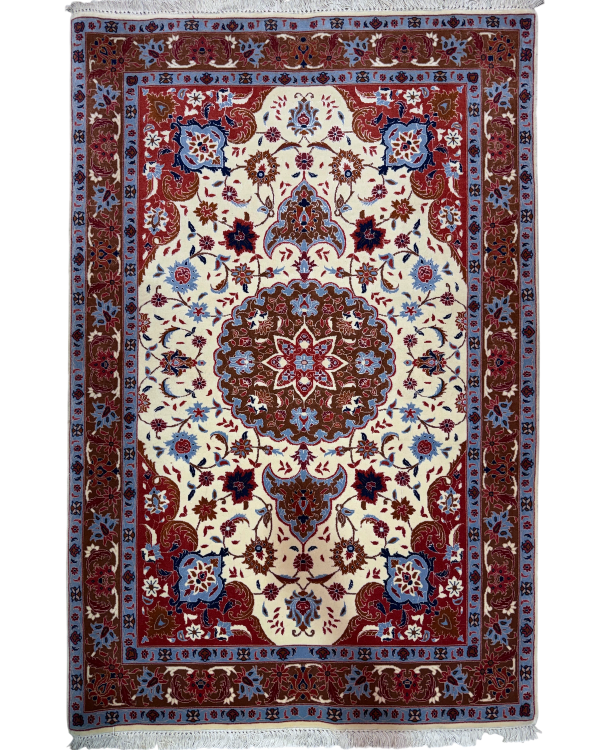 Tappeto persiano Tabriz 60 Raj misto seta 155x102 cm crema con medaglione floreale