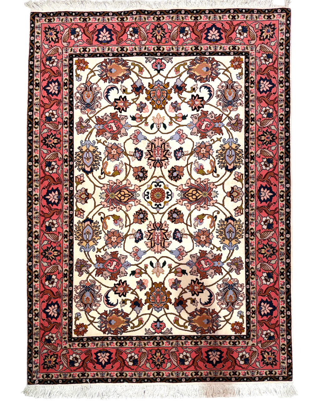 Tappeto persiano Tabriz 60 Raj misto seta 156x110 cm crema e rosa