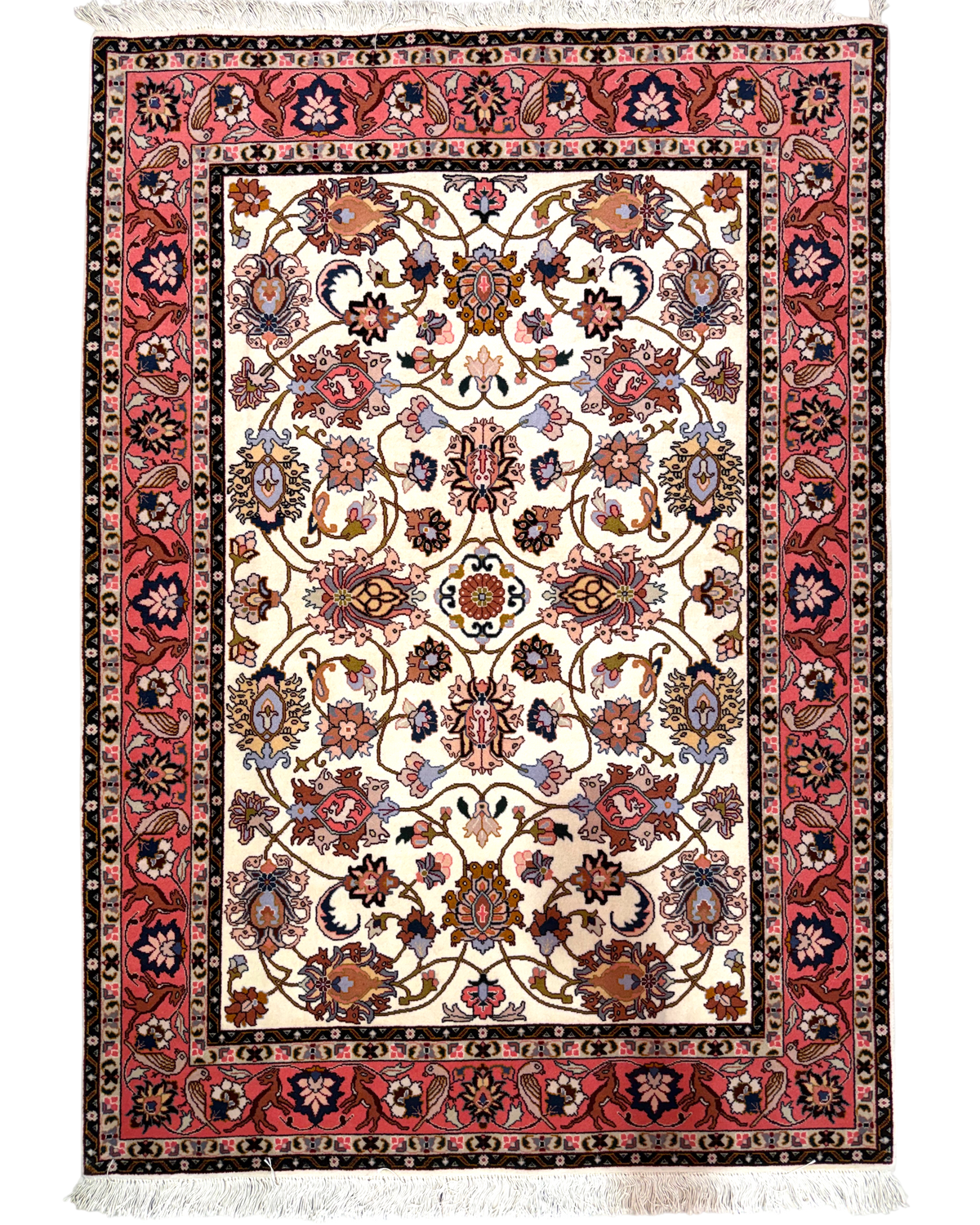 Tappeto persiano Tabriz 60 Raj misto seta 156x110 cm crema e rosa