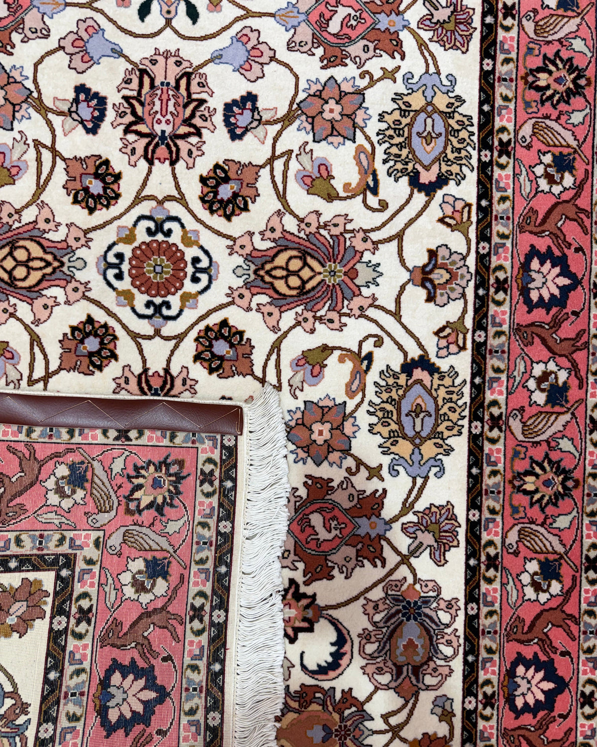 Tappeto persiano Tabriz 60 Raj misto seta 156x110 cm crema e rosa
