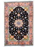Tappeto persiano Tabriz 60 Raj misto seta 152x100 cm nero e rosa