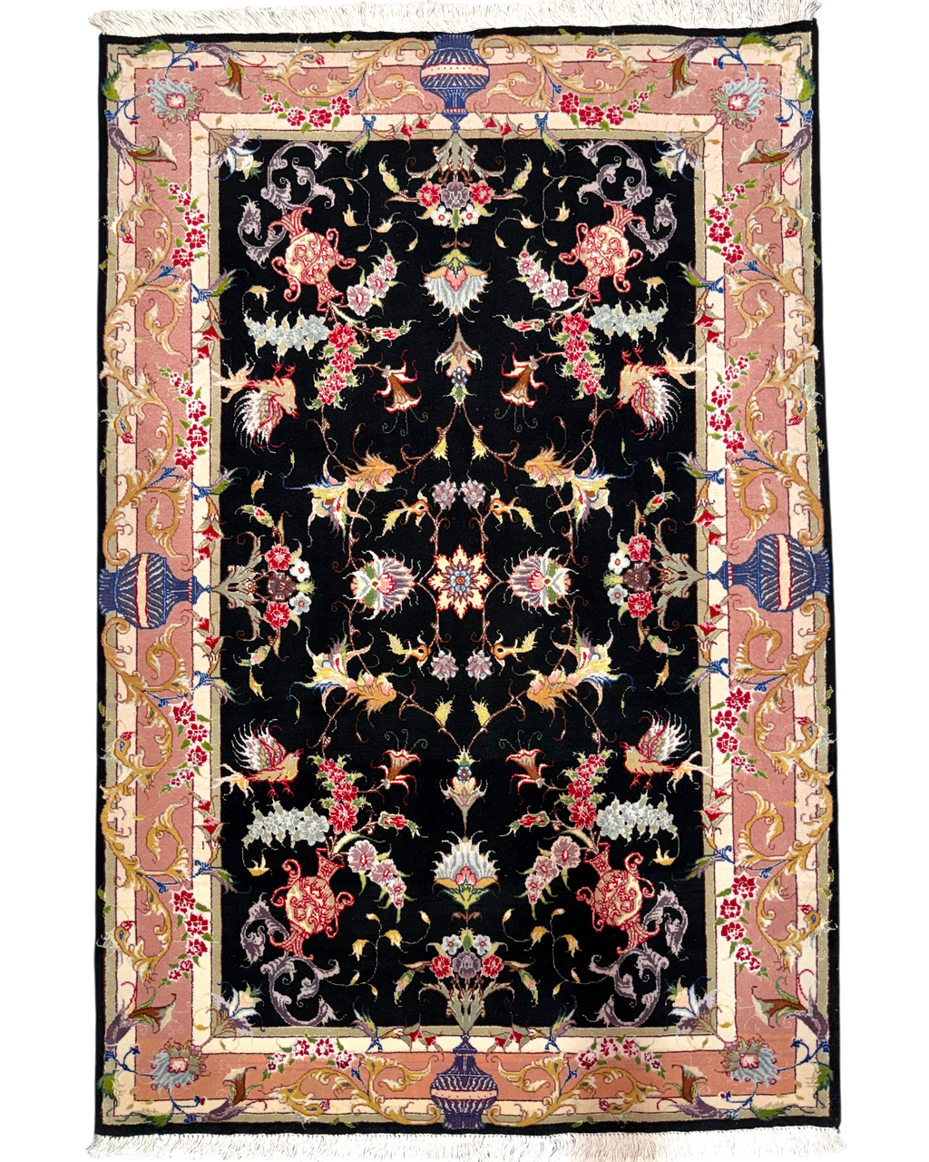 Tappeto persiano Tabriz 60 Raj misto seta 158x104 cm nero e rosa