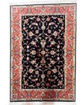 Tappeto persiano Tabriz 60 Raj misto seta 147x100 cm nero e salmone con motivi floreali