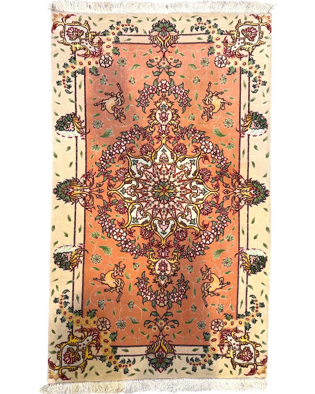 Tappeto persiano Tabriz 60 Raj misto seta 117x70 cm rosa salmone