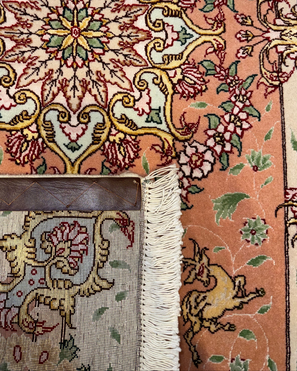 Tappeto persiano Tabriz 60 Raj misto seta 117x70 cm rosa salmone