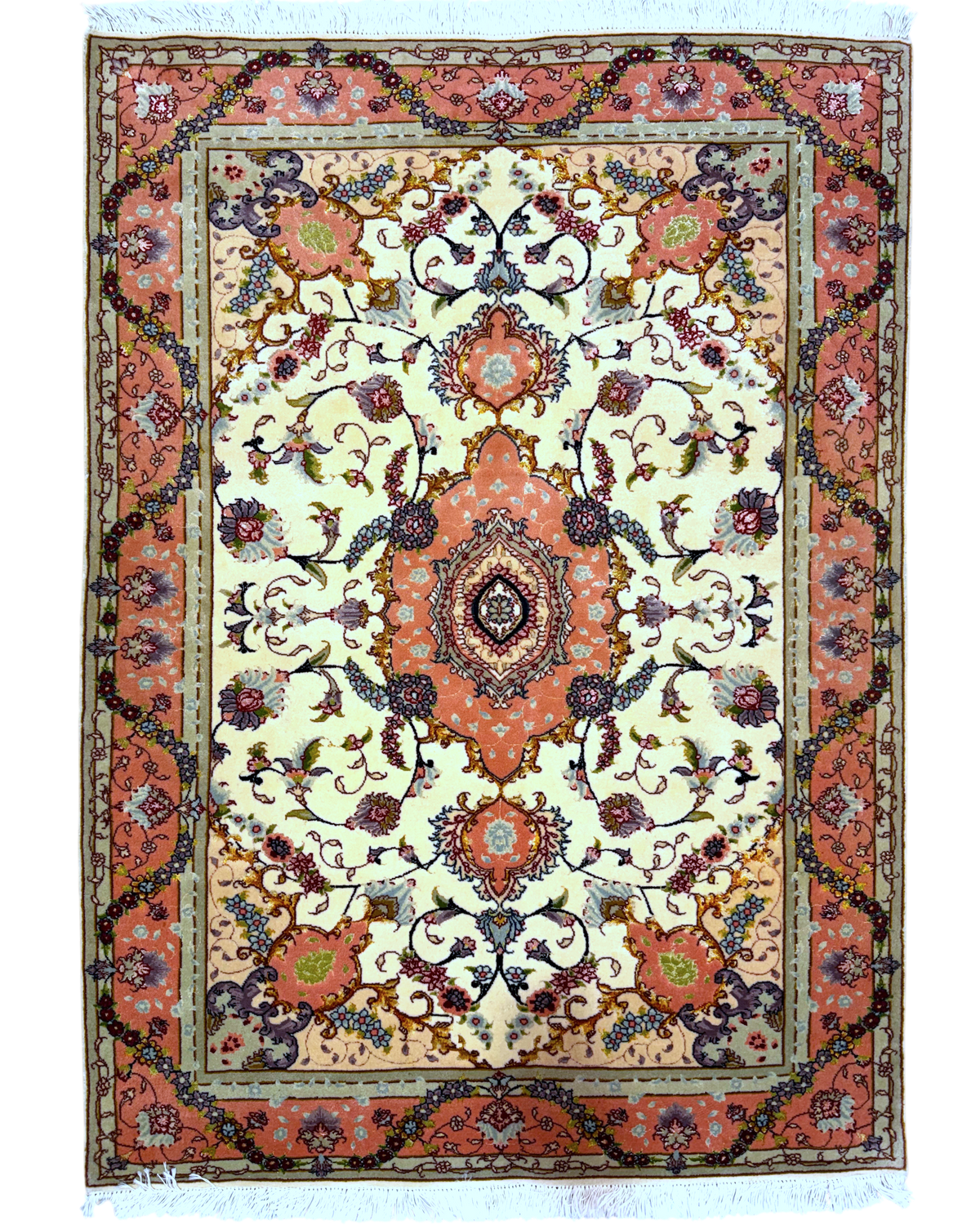 Tappeto persiano Tabriz 60 Raj misto seta 150x103 cm rosa e crema