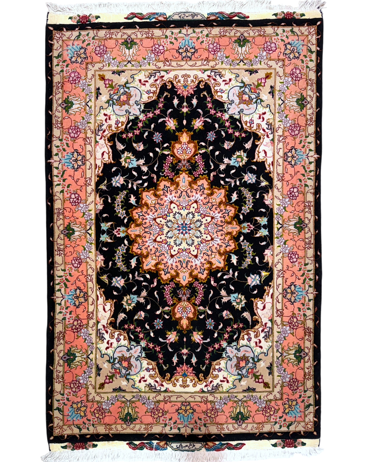 Tappeto persiano Tabriz 60 Raj misto seta 153x100 cm rosa e nero