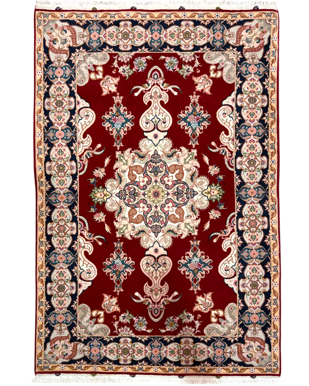 Tappeto persiano Tabriz 60 Raj misto seta 150x101 cm rosso con medaglione floreale