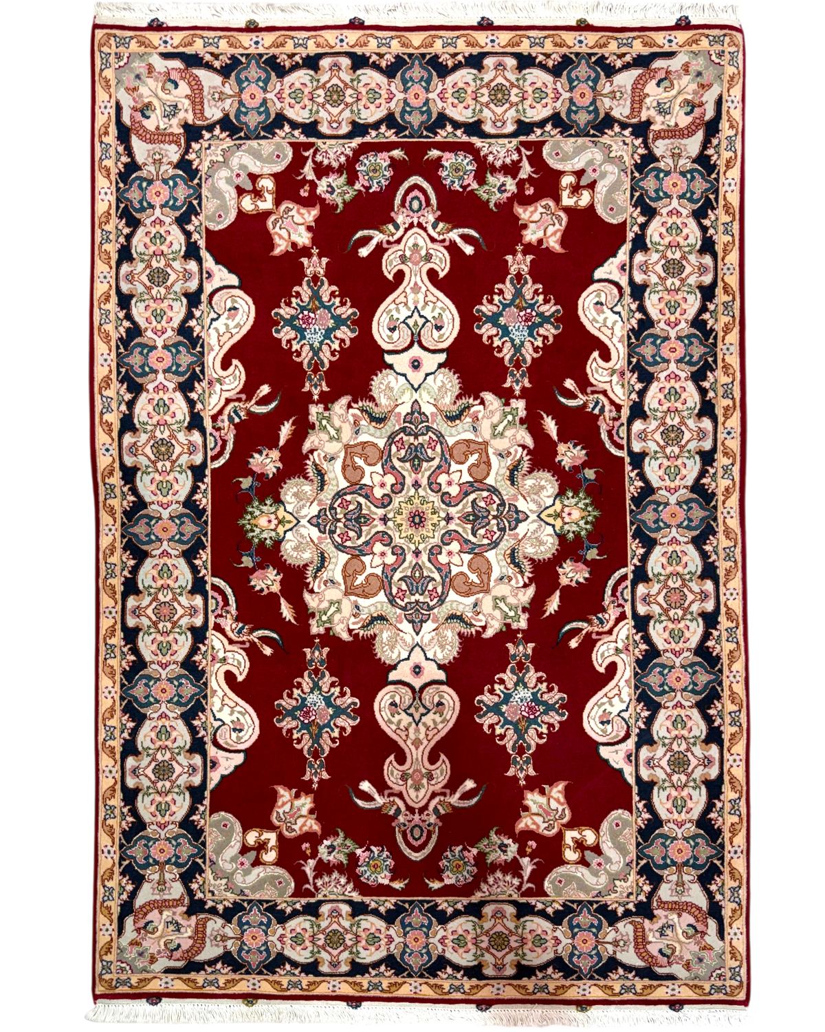 Tappeto persiano Tabriz 60 Raj misto seta 150x101 cm rosso con medaglione floreale