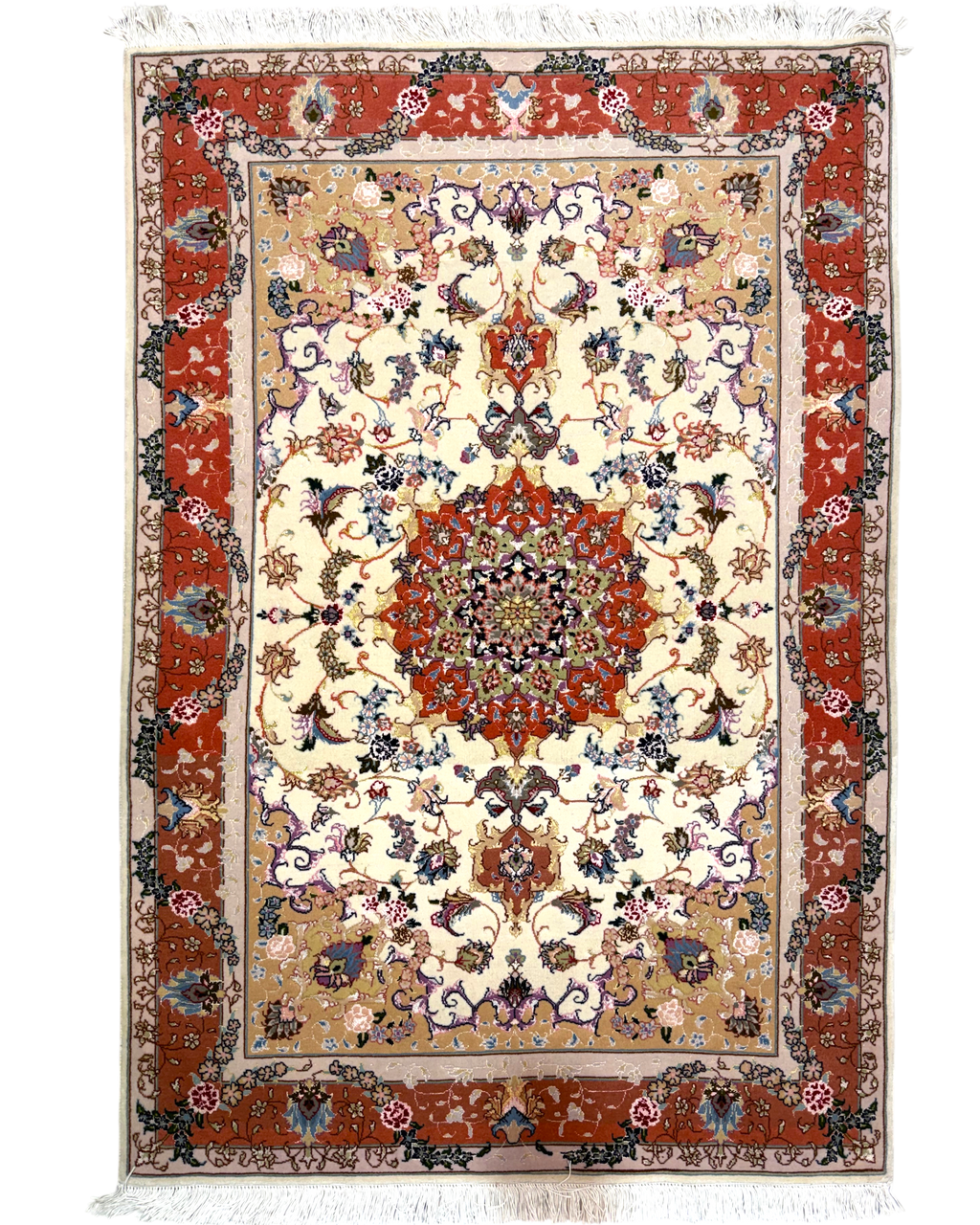 Tappeto persiano Tabriz 60 Raj misto seta 150x102 cm terracotta