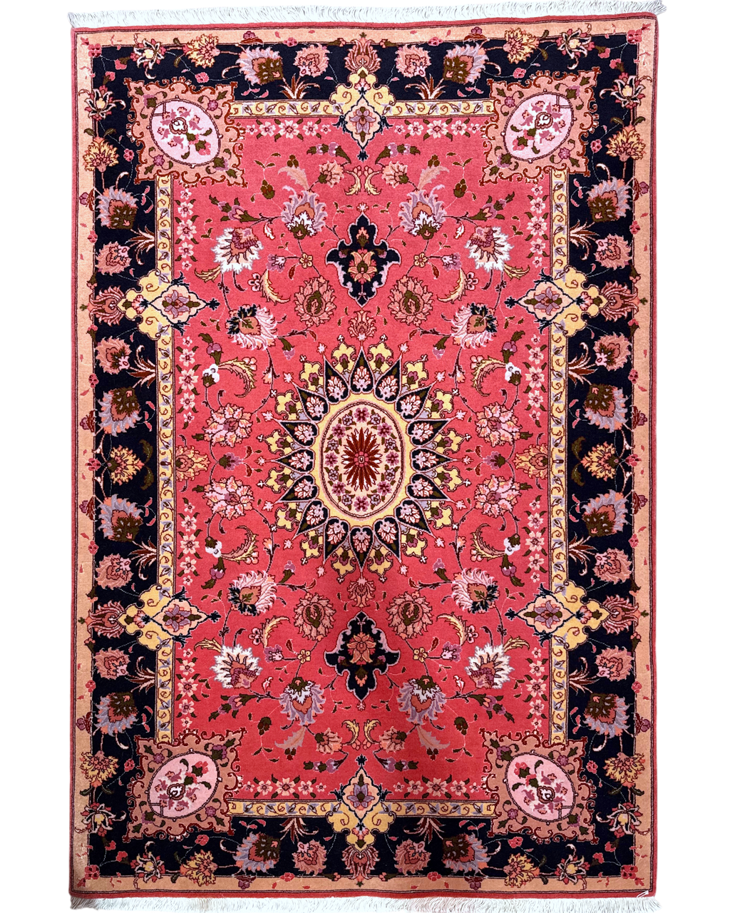Tappeto Tabriz 60 Raj misto seta 154x104 cm rosa con medaglione floreale