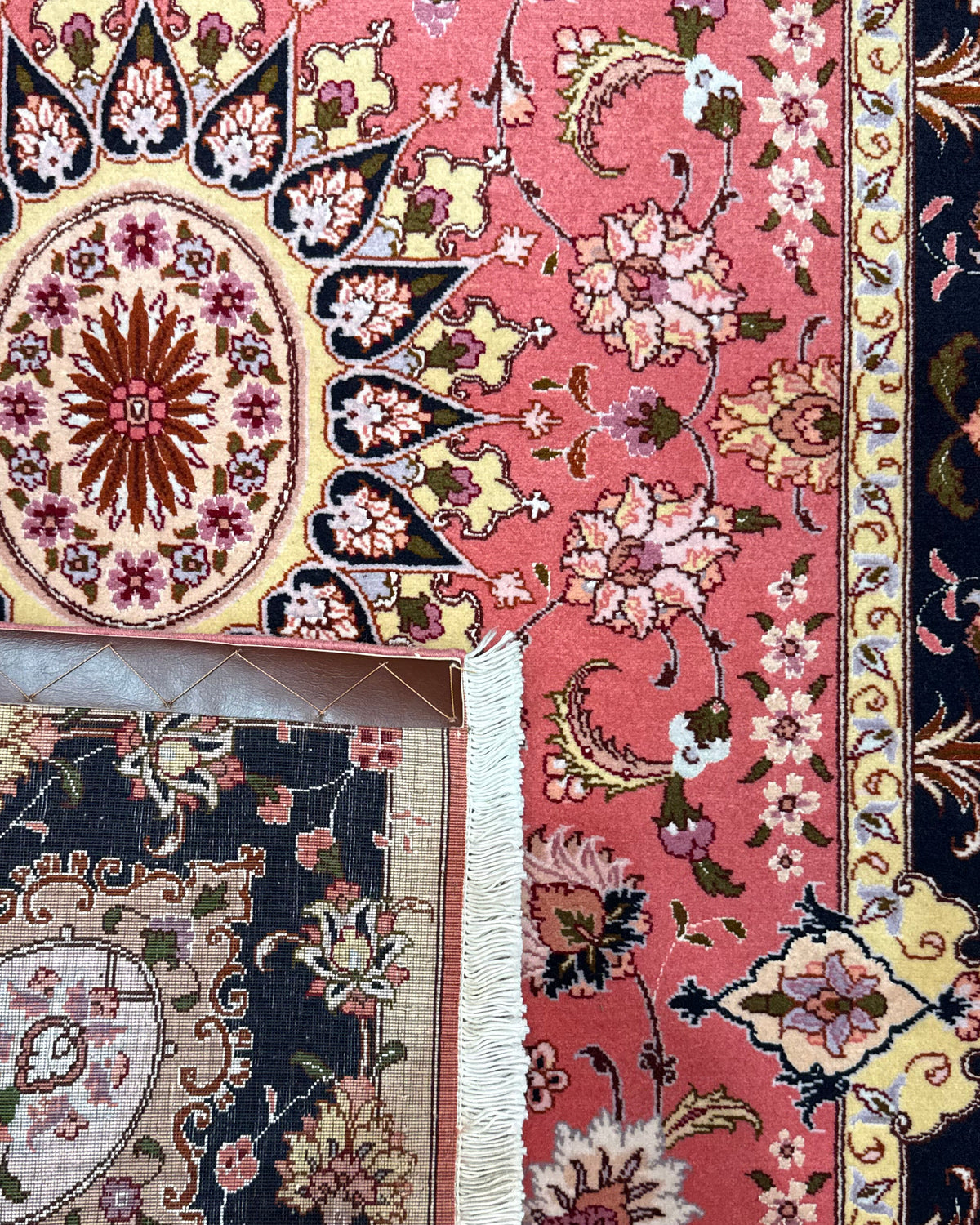 Tappeto Tabriz 60 Raj misto seta 154x104 cm rosa con medaglione floreale