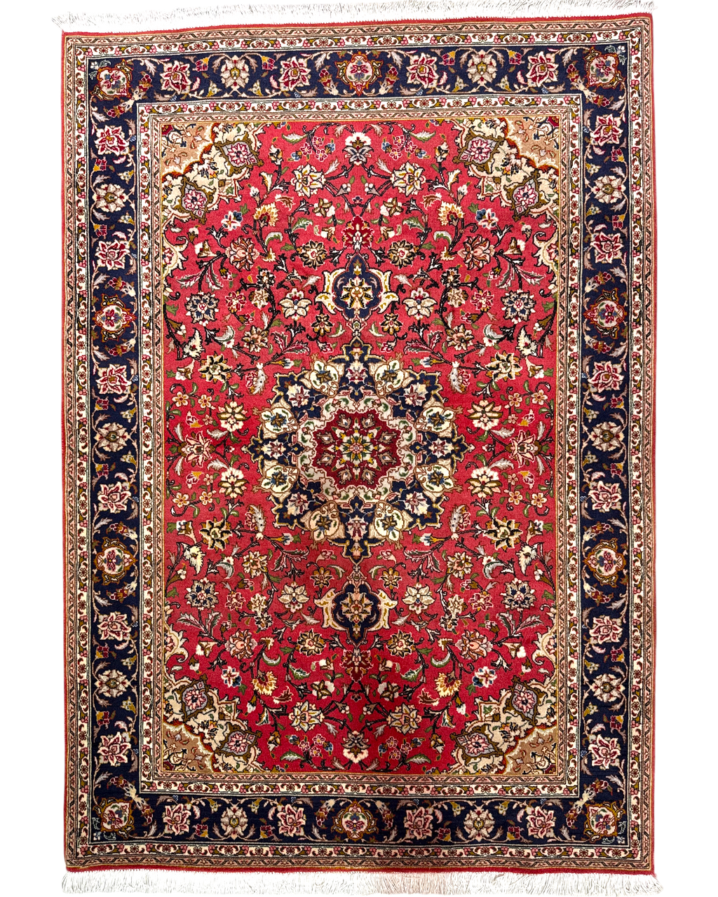 Tappeto Tabriz 60 Raj misto seta 148x104 cm rosso con medaglione floreale