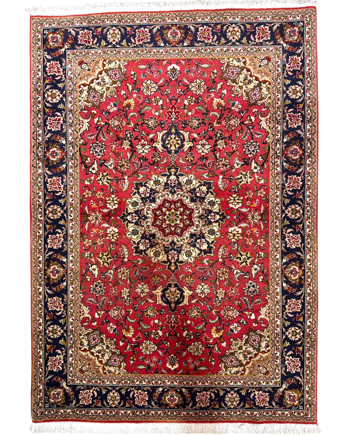 Tappeto Tabriz 60 Raj misto seta 148x104 cm rosso con medaglione floreale