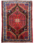 Tappeto persiano Tuserkan 150x112 cm rosso e blu con medaglione geometrico