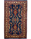 Tappeto Uzbek 160x98 cm blu con motivi geometrici rossi e crema