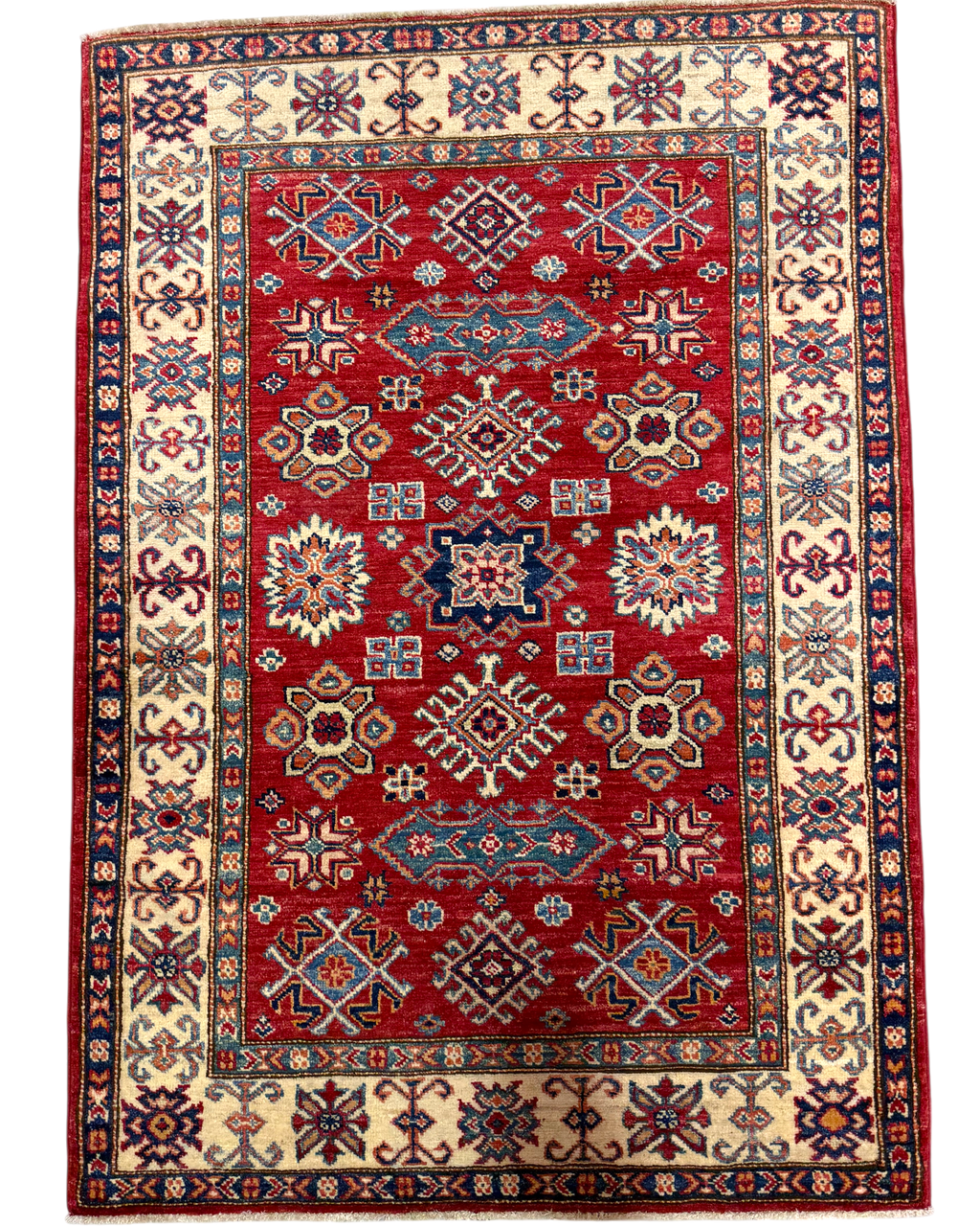 Tappeto Uzbek 142x101 cm rosso con motivi geometrici policromi