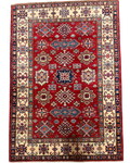 Tappeto Uzbek 142x101 cm rosso con motivi geometrici policromi