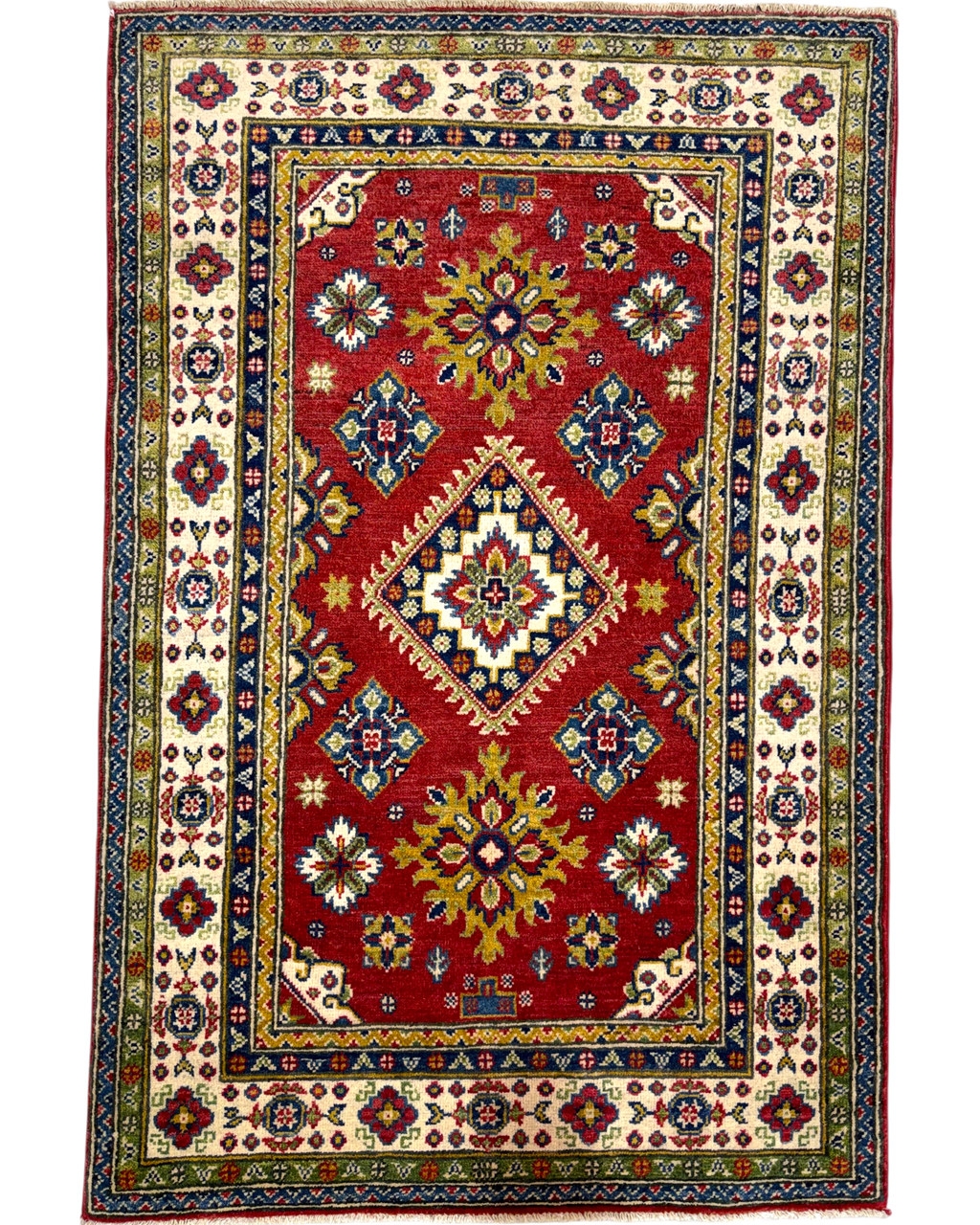 Tappeto Uzbek 149x98 cm rosso con medaglione geometrico centrale