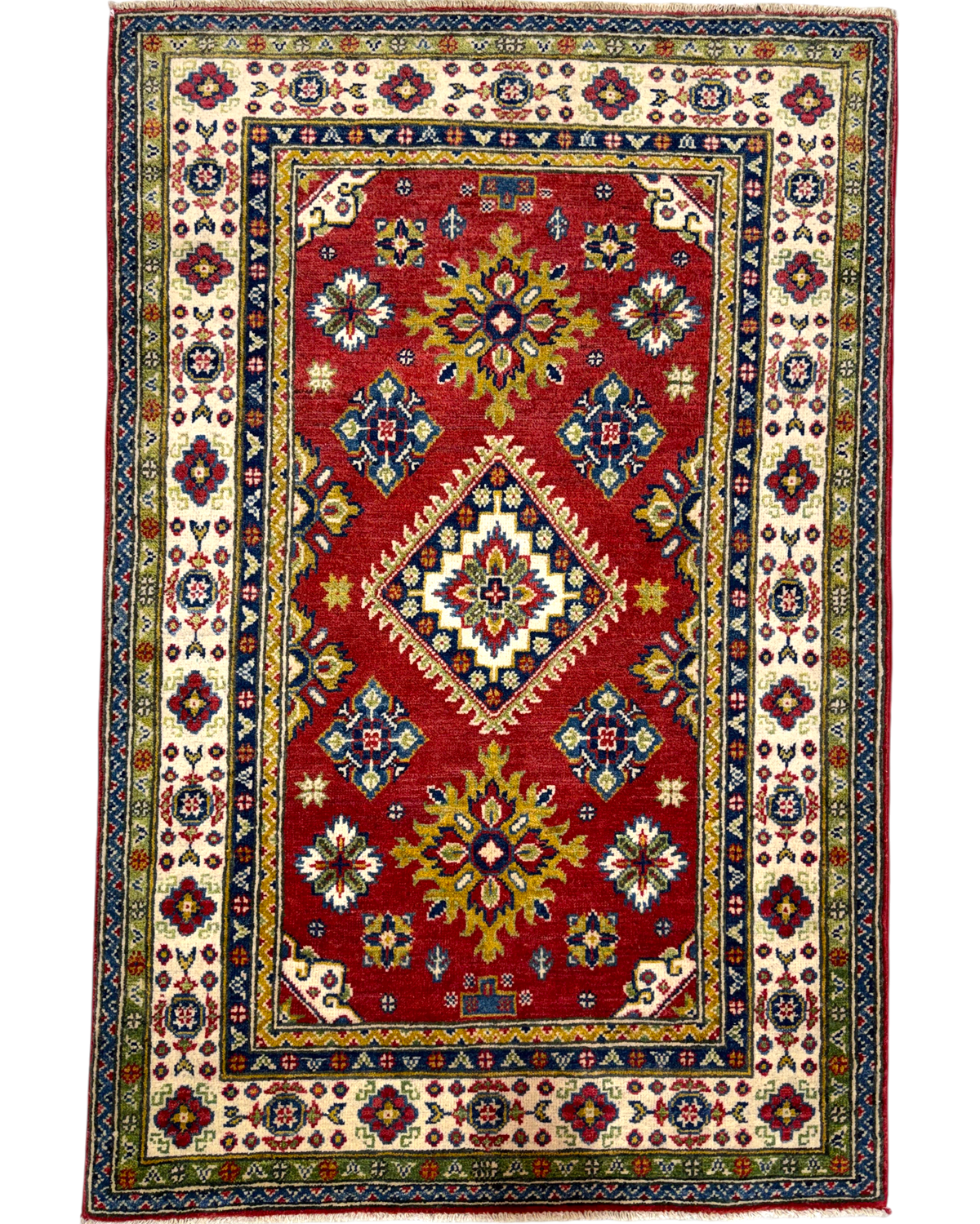 Tappeto Uzbek 149x98 cm rosso con medaglione geometrico centrale
