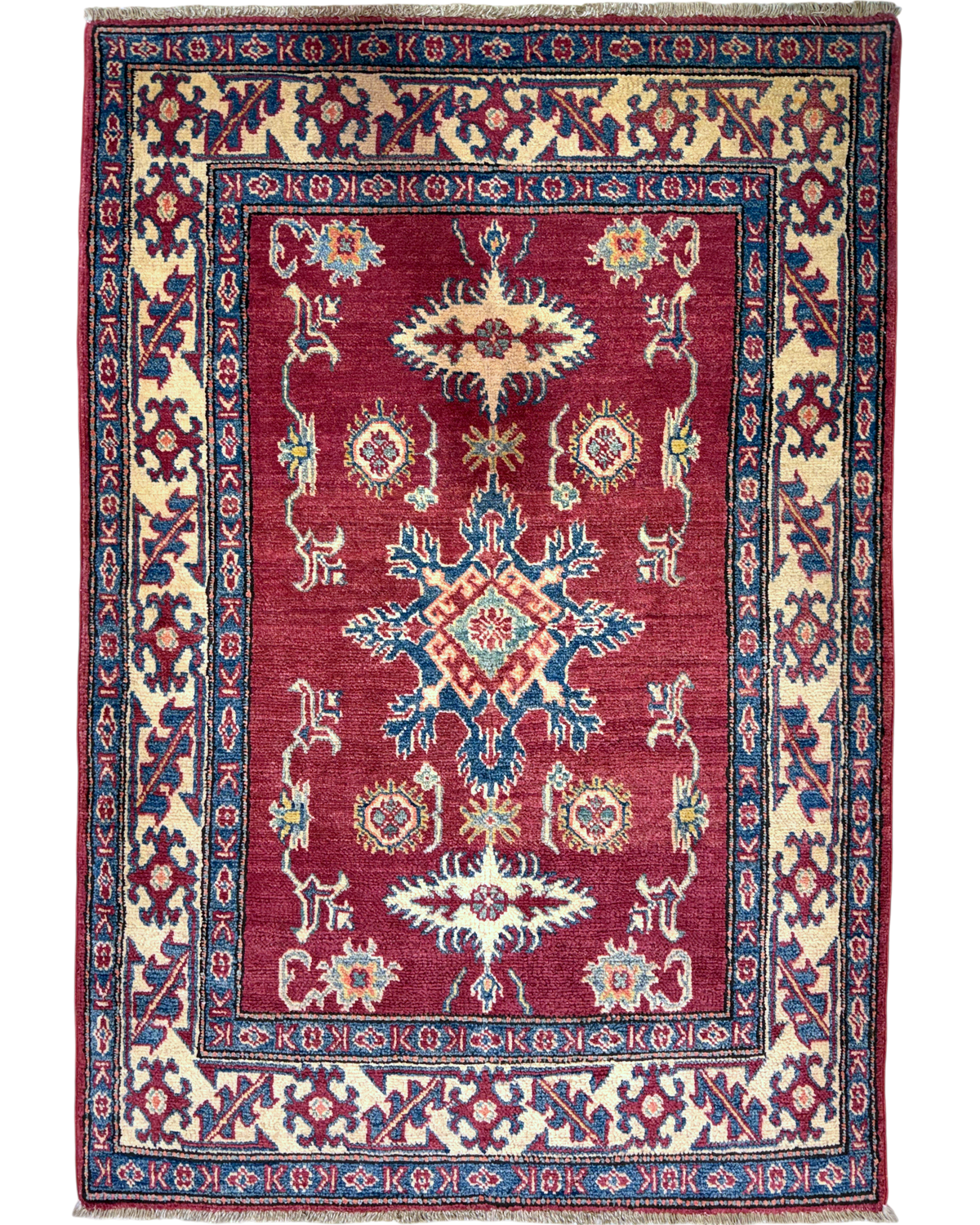 Tappeto Uzbek 158x108 cm rosso e crema con motivi geometrici