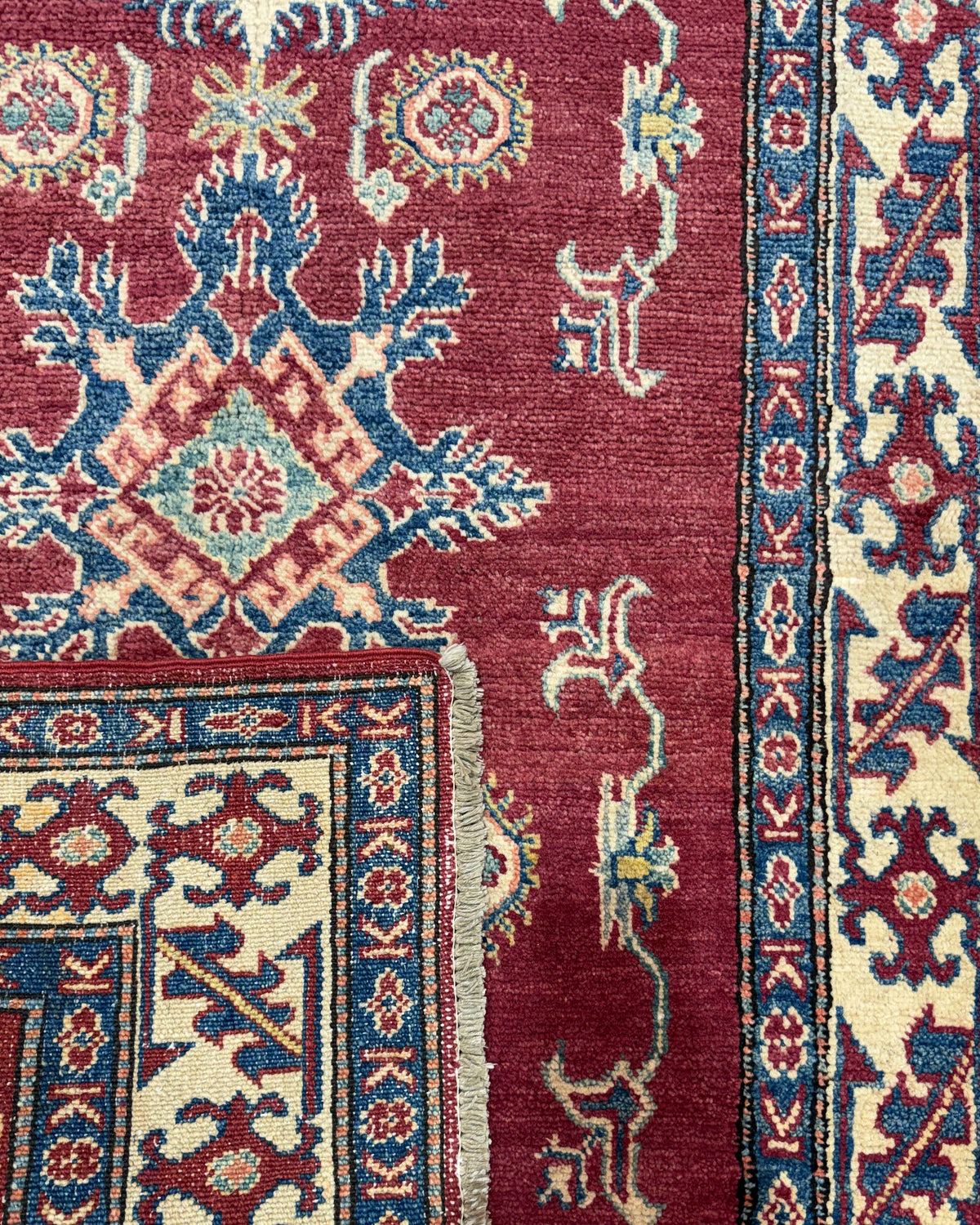 Tappeto Uzbek 158x108 cm rosso e crema con motivi geometrici