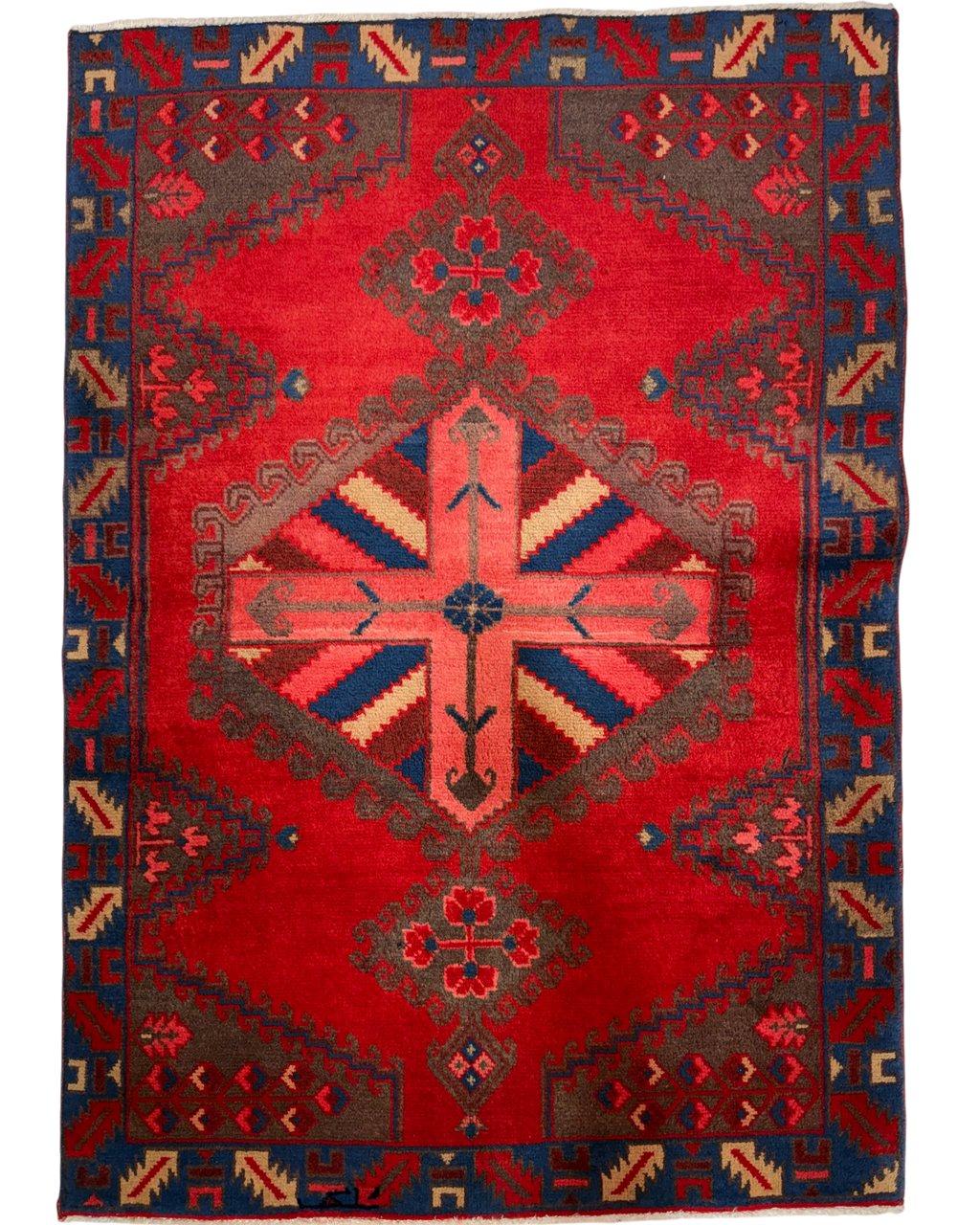 Tappeto persiano Vis 153x108 cm rosso con medaglione geometrico