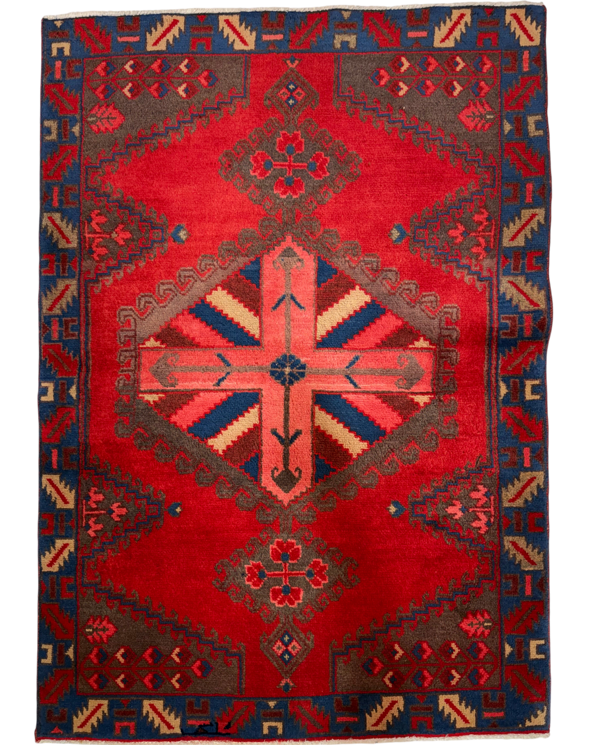 Tappeto persiano Vis 153x108 cm rosso con medaglione geometrico