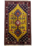 Tappeto persiano Yalameh 135x81 cm giallo con disegno geometrico