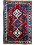 Tappeto persiano Yalameh 147x95 cm rosso con tre medaglioni geometrici